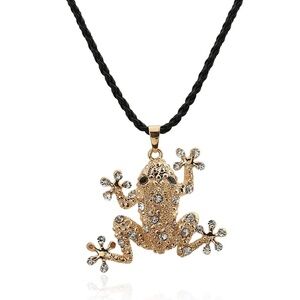 Crystal Frog Necklace, Waxed Linen Cord